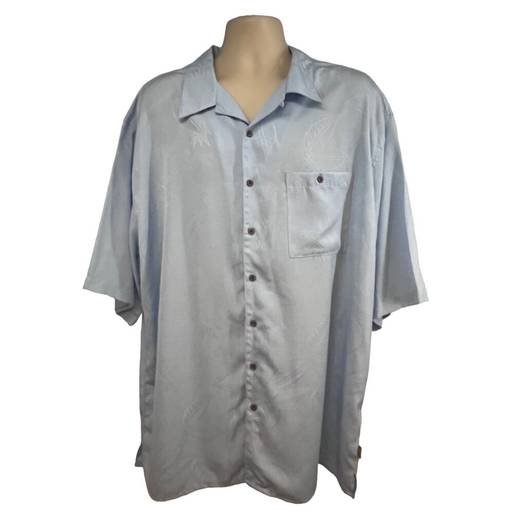 Cabana Blue Suede Embossed Hawaiian Aloha Floral Button Camp Shirt 3XLT Pocket